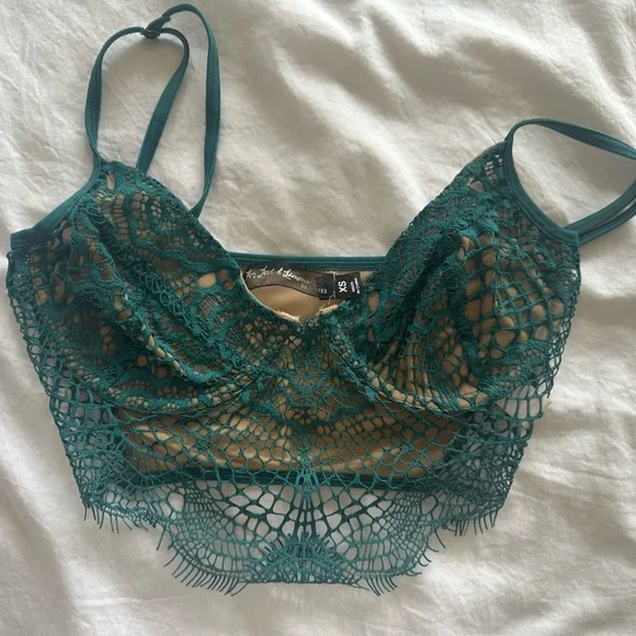For love and lemon Delicate Lace Bralette in Soft Pink and Hunter Green XS SET - Picture 5 of 6